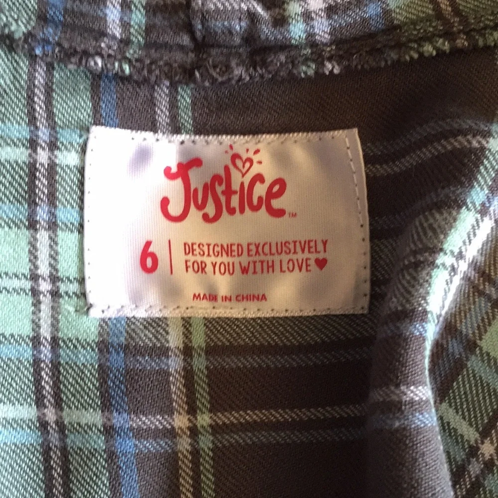 Justice‎ gray and green plaid cardigan size 6